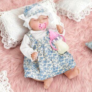 17 Inches Blue Newborn Girl Real Life Soft Silicone Full Body Baby Dolls